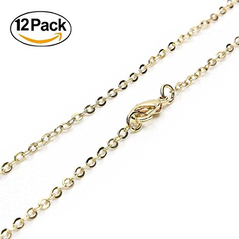 Wholesale 12 PCS Gold Plated over Solid Brass Chain Bulk Finished Chains For Jewelry Making 18-30 Inches (18 Inch(1.5MM))