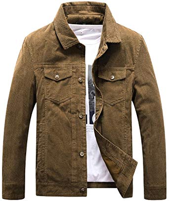 Chartou Men's Vintage Button-Front Slim Fit Corduroy Denim Jacket