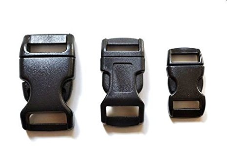 60 - 5/8", 1/2", & 3/8" Black Side Release Buckles (20 Each) For Paracord Bracelets