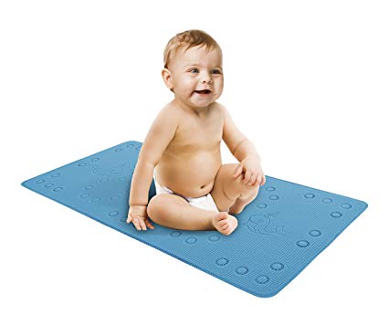 Baby Bath Mat for tub or Shower - Cushioned & Textured for Comfort and Safety, Large Non Slip Resistant bathmats for Babies, Children, Toddlers - Strong Nonskid Suction Cup Grip - Whale Design in Blue