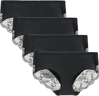 Women's 4 Pack Cotton Mid Rise Full Coverage Lace Hipster Brief Panty Underwear