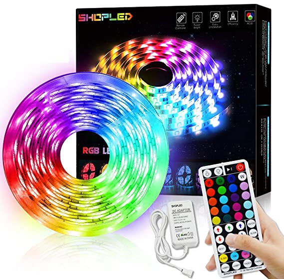 Led Lights Strip for Bedroom, 16.4ft RGB Led Strip Lights with Rf Remote, 5050 Led Tape Lights, 12V Power Supply Color Changing Light Strip for Room, Bedroom, Home, Bar, Tv, Kitchen, DIY Decoration