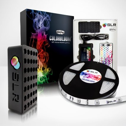 COLORBLOOM® 150 Multi-Color Changing LED Kit - 5M/16.4ft Flexible & Waterproof Strip, Power Supply and Remote Control [Featuring 5050 RGB Mikro-SMD 3M Adhesive Tape, Wall Mounts, and a Plug & Play)