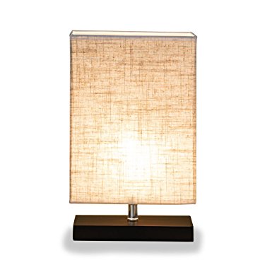 ZEEFO Wood Table Lamp, Retro Solid Wood and Fabric Shade Relax Lighting For Bedroom Bedside Desk Lamp, Contemporary Living Room, Study , Cafe , Baby Room (Flaxen)