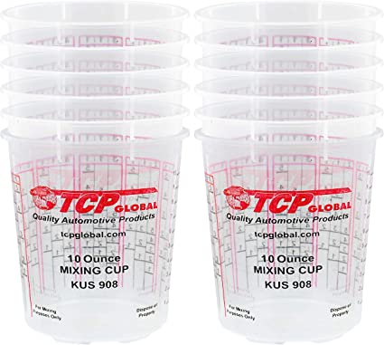 Custom Shop Box of 12 Each - 10 Ounce Paint Mixing Cups Cups Have calibrated Mixing ratios on Side of Cup Box of 12 Cups