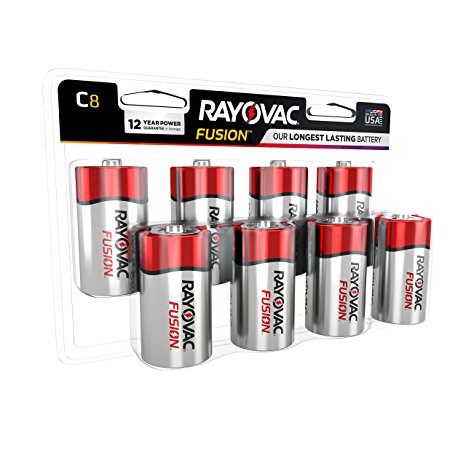 RAYOVAC C 8-Pack FUSION Premium Alkaline Batteries, 814-8LTFUSK