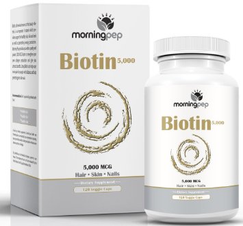 Biotin For Hair Growth Skin And nails Supplement 120 count High Potency 5,000 mcg (5 mg) By Morning Pep, Biotin Promotes Glowing Skin And Hair Growth And Strong Nails And May Reduce Hair Loss