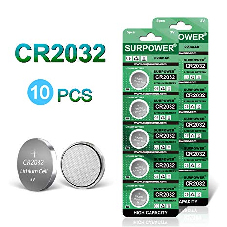 SURPOWER CR2032 3V Lithium Battery ECR2032 CR2032H Batteries-10 Pack