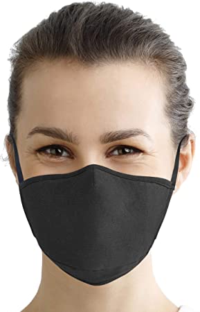 100% Cotton Face Mask Reusable Washable with Filter | Super Soft 3 Layer Jersey Knit Lightweight Fabric | Adjustable Elastic Earloops -Black [Single Pack]