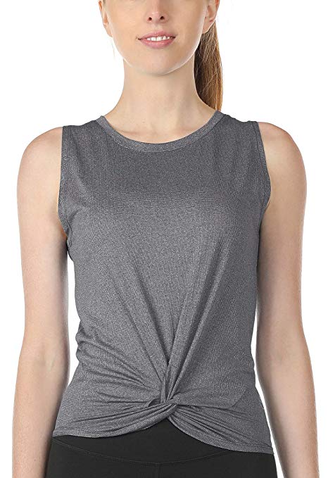 icyzone Workout Tank Tops for Women - Athletic Yoga Tops, Tie Front Running Tank Top, Gym Shirts