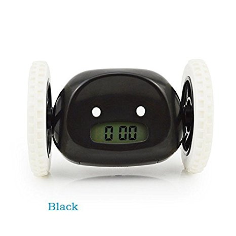 The Runaway Clock Creative Running Lazy Digital Alarm Clock LCD Display Moving Wheels Gift (Black)