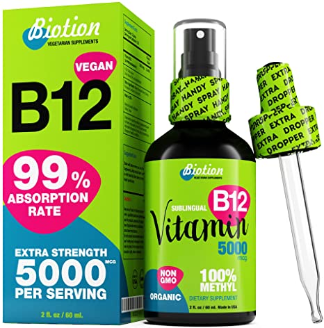 Vitamin B12 Sublingual Liquid Drops - Organic Methylcobalamin 5000 mcg - Methyl B-12 for Vegan - Energy Booster and Nervous System Support - US Made