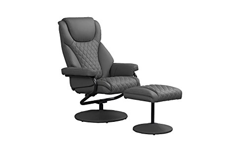 Office Swivel Chair with Footstool, Faux Leather Reclining Executive and Gaming Chairs (Grey)