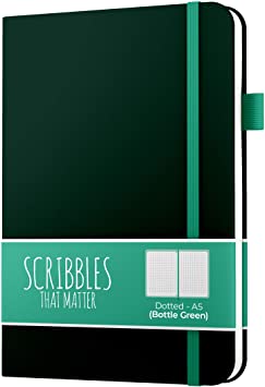 B6 Dotted Journal by Scribbles That Matter - Bullet Dot Grid Notebook - No Bleed Ultra-Thick Fountain Pens Friendly Paper - Hardcover with Large Inner Pocket - Pro Version - Bottle Green