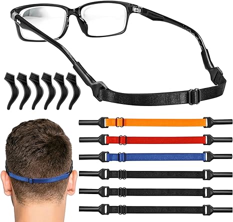 Vastar Glasses Straps, 6 PCS Adjustable Sport Eyeglasses Strap, Sunglasses Strap, Eye Glass Holder Straps for Men's Glasses Straps, Kids' Glasses Straps, Women's Glasses Straps, With 3 Pcs Ear Hooks