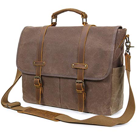 Lifewit Mens Messenger Bag 15.6 Inch Waterproof Vintage Genuine Leather Waxed Canvas Laptop Satchel Shoulder Bag Computer Briefcase