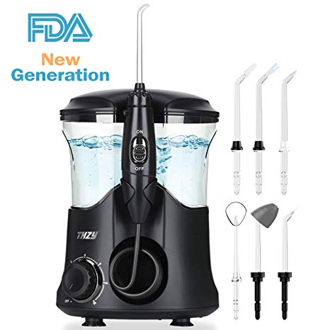 Water Flosser Professional Electric Dental Countertop Oral Irrigator For Teeth Brace Clean with 10 Adjustable Water Pressure, 600ml Capacity, 7 Jet Tips for Adults or Kids, FC-169 Black