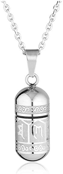 Jovivi Stainless Steel Om Mani Padme Hum Prayer Wheel Bottle Ashes Keepsake Urn Necklace Memorial Jewelry