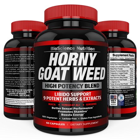Horny Goat Weed Extract with Maca Root Ginseng Muira Puama L-Arginine for Sex Drive Testosterone Libido Performance Boosters in Men & Women – 100% Pure Herbal Nutritional Supplement - BioScience USA