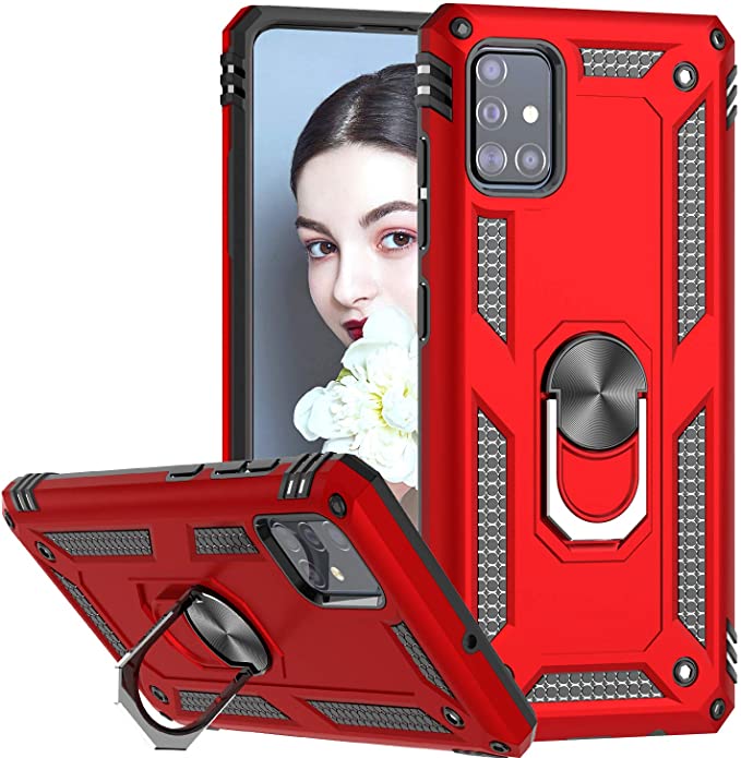 LeYi for Samsung Galaxy A71 Case,Ring Holder [Military Grade] Protective Silicone Shockproof Tough Armour Hard Mobile Phone Cover for Samsung Galaxy A71 4G Red