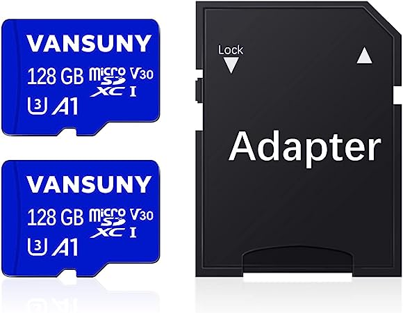 Vansuny Micro SD Card 128GB 2 Pack microSDXC Memory Card with SD Adapter A1 App Performance V30 4K Video Recording C10 U3 Micro SD for Phone, Security Camera, Dash Cam, Action Camera