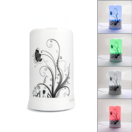 Kinps100ml Essential Oil Diffuser Ultrasonic Aroma Essential Wellness Aromatherapy Diffuser Air Mist Purifier Waterless Auto Shut-off Function with 7 Colors LED Light Changes and 4 Times SettingsDandelion Pattern