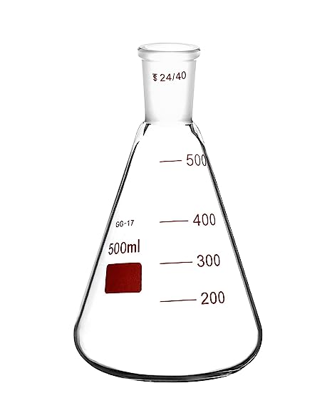 QWORK Glass Erlenmeyer Flask, 500 mL Borosilicate Glass Thick Wall Flask with 24/40 Standard Conical Outer Connection