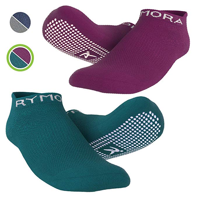 Rymora Non Slip Grip Socks for Women and Men (2 Pairs) - Perfect for Hospital, Yoga, Trampoline, Barre & Home