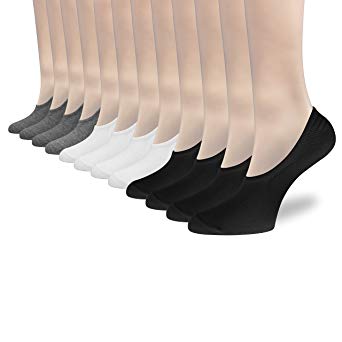Womens 6 Pack No Show Socks Ultra Low Cut Casual Cotton Invisible Non Slip Sock for Liner Flats Boat