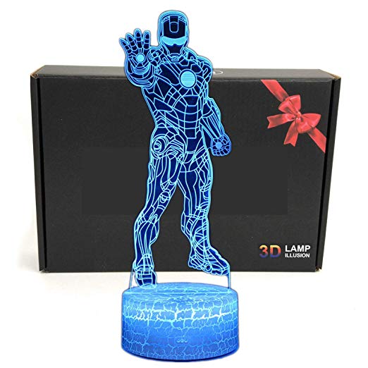 LED Superhero 3D Optical Illusion Smart 7 Colors Night Light Table Lamp with USB Power Cable (Iron Man)