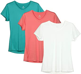 icyzone Workout Shirts Yoga Tops Activewear V-Neck T-Shirts for Women Running Fitness Sports Short Sleeve Tees(Pack of 3)