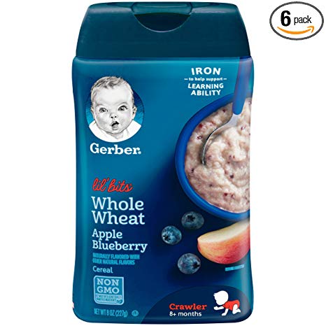 Gerber Lil Bits Whole Wheat Apple Blueberry Baby Cereal, 8 Oz , Pack of 6