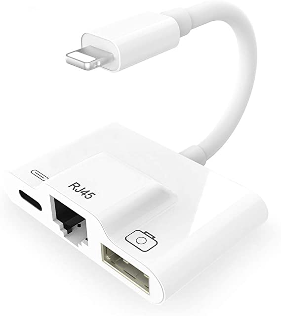 Uwecan RJ45 Ethernet Network Lan Wired Adapter for iPhone/iPad,3 in 1 Ethernet Adapter & charging & OTG USB Camera Reader Adapter,Support iOS 10.0 or Above (Renewed)