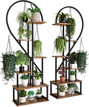 POTEY 6 Tier Metal Plant Stand, Creative Half Heart Shape Ladder Plant Stands for Indoor Plants Multiple, Black Plant Shelf Rack for Home Patio Lawn Garden (2 Pack)