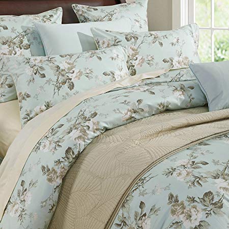 Brandream Duvet Cover King French Country Garden 100% Egyptian Cotton Floral Bedding Set Asian Style Tapestry Pattern Chinoiserie Peony Blossom Tree Branches Multicolored Design (King,Mint Green)