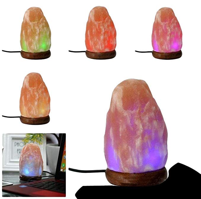 Himalayan salt lamp USB Natural Crystal Multi-Colour Hand Carved desk lamp