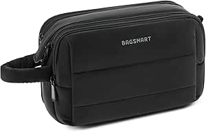 BAGSMART Travel Toiletry Bag for Women, Puffy Cosmetic Makeup Bag Organizer, Large Wide-open Travel Bag for Toiletries, Dopp Kit Water-resistant Shaving Bag for Accessories-Black