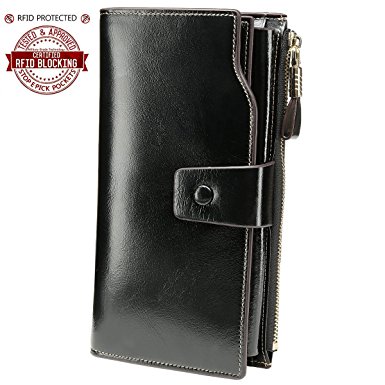Itslife Women's Large Capacity Luxury Wax Genuine Leather Clutch Wallet Card Holder Ladies Purse