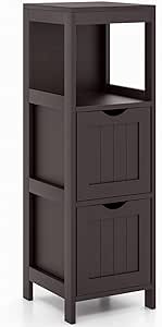 Giantex Slim Bathroom Storage Cabinet - Freestanding Storage Cabinet w/ 2 Removable Drawers, Anti-Tilt Design, Open Shelf, Narrow Corner Cabinet, Storage Organizer Unit, Bathroom Floor Cabinet (Brown)