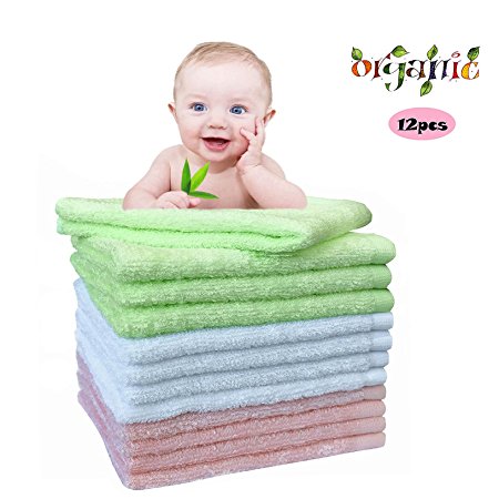 Baby Washcloths Bamboo Bath Towels Organic Reusable Baby Wipes - Hypoallergenic Ultra Soft and Absorbent Face Towel For Sensitive Skin Baby Registry As Shower Gift 12 Pack Baby Washcloths 10x10 Inches
