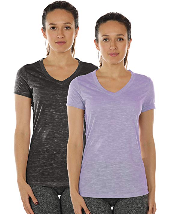 icyzone Workout Shirts for Women - Yoga Tops Activewear Gym Shirts Running Fitness V-Neck T-Shirts