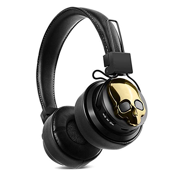 Bluetooth Headphones Over Ear, Hi-Fi Stereo Wireless Headsets & Speaker, Foldable & Soft Memory-Protein Earmuffs, Built-in Mic, TF Card, FM Radio Wired and Wireless Headset Cell Phone/PC - Gold