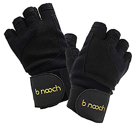 B Nooch Weight Lifting Gloves With Wrist Wrap Support For Gym Workouts, CrossFit WOD & Fitness - For Men & Women - Sizes XS thru XL Available - Black