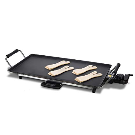 LIVIVO Teppanyaki Grill Large Solid Electric 2kW Griddle with Wooden Spatulas for Fun and Healthy Tabletop Dining (Large)