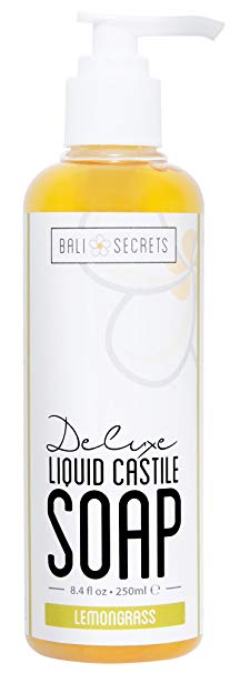 Bali Secrets Deluxe Liquid Castile Soap - Lemongrass - All Natural Ingredients - Vegan - Made with Premium Oils - Biodegradable - For Body & Face - Handcrafted in Small Batches