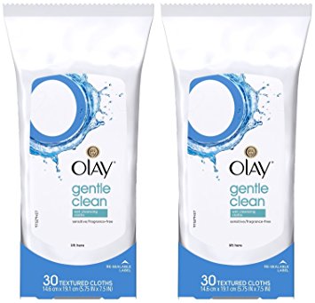 OLAY Wet Cleansing Cloths Gentle Clean, Sensitive/Fragrance-Free 30 Ea ( Pack of 2)