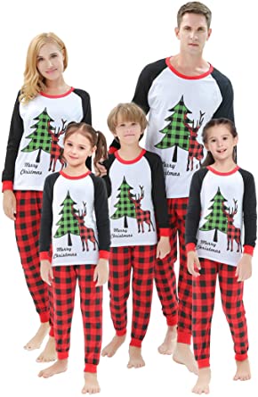 Matching Family Christmas Deer Pajamas Boys Girls Pjs Women Men Plaid Clothes Children Sleepwear