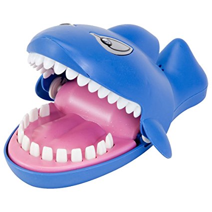 Bits and Pieces-Snappy Shark Game - Dentist Game - Classic Biting Hand Game-Catch Me Game, Flashing Eyes, Evil Laugh, Hungry Shark - Measures 9" long x 5-1/4" wide x 4" tall