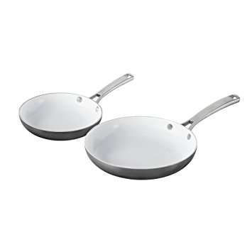 Calphalon 2 Piece Classic Ceramic Nonstick Omelet Chef Pan Set, Grey/White