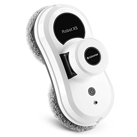 Window Cleaning Robot, Alfawise S60 Magnetic Robotic Window Cleaner, Window Robot Washer, Vacuum Cleaning Mop for Tiled Floor/Frameded Glasses/Tiled Wall/Mirrors ,Remote or App Control ,with Safety Rope White